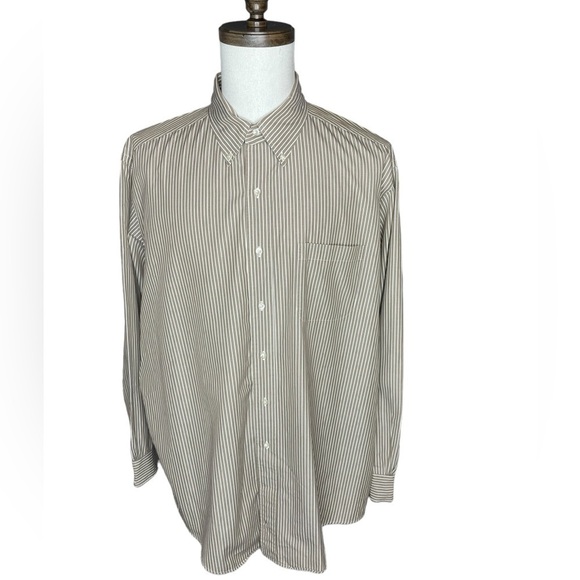Brooks Brothers Other - Brooks Brothers Men’s Collared Button Down taupe white Dress Shirt XL Neck 17.5